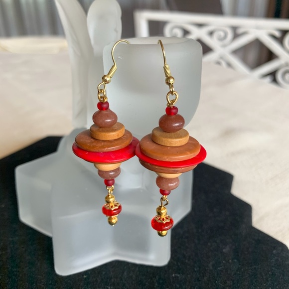 Boho handmade wooden necklace/earrings set - Picture 2 of 6